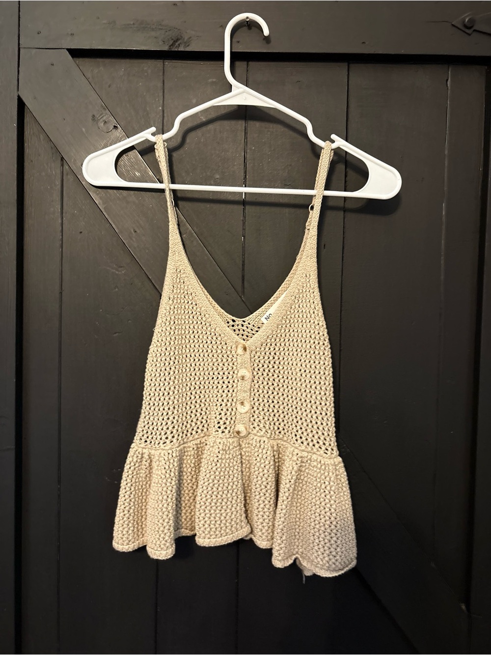 No Boundaries Cream Knit Peplum Button-Front Cami